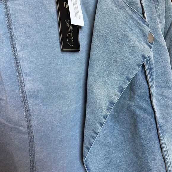 Diane Gilman Collarless Stretch Comfy Light Wash Denim Moto Jean/Jacket … - Picture 6 of 12